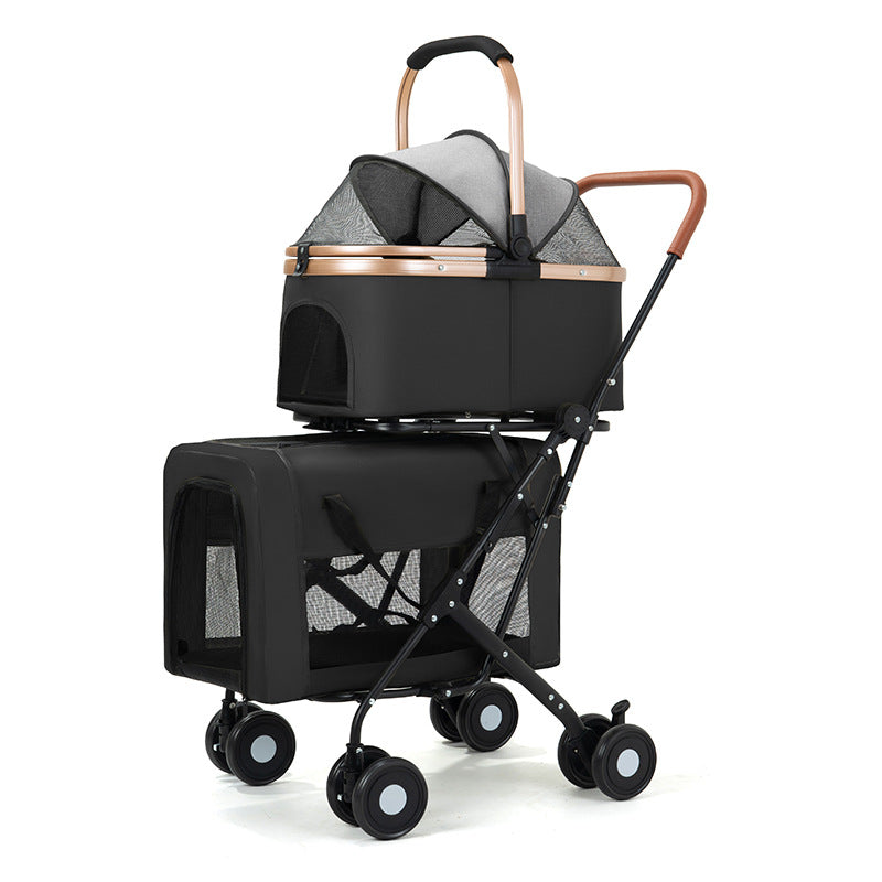 Double-Layer Pet Stroller for Dogs and Cats Teddy Baby Stroller for Outdoor Travel Lightweight Foldable Outdoor Travel