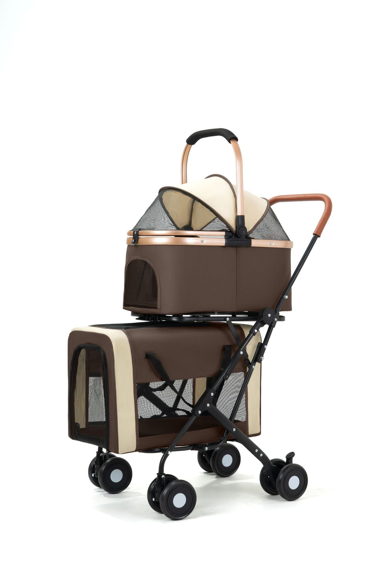 Double-Layer Pet Stroller for Dogs and Cats Teddy Baby Stroller for Outdoor Travel Lightweight Foldable Outdoor Travel