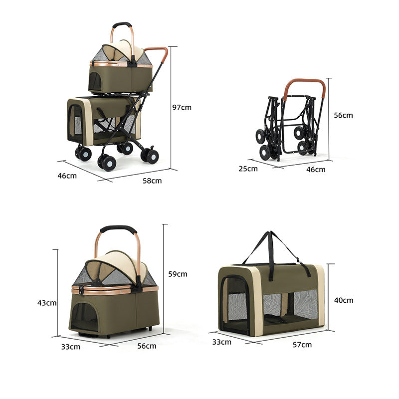 Double-Layer Pet Stroller for Dogs and Cats Teddy Baby Stroller for Outdoor Travel Lightweight Foldable Outdoor Travel
