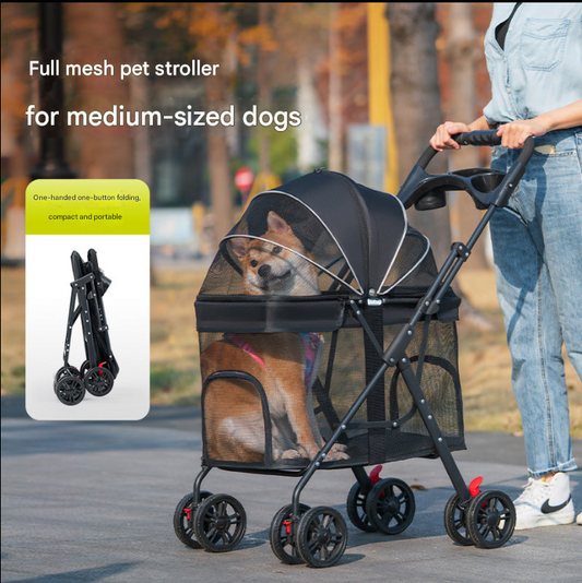 Medium and Large Dog Pet Cart Dog Cat Teddy Baby Cart Going Out Small Pet Cart Lightweight and Foldable
