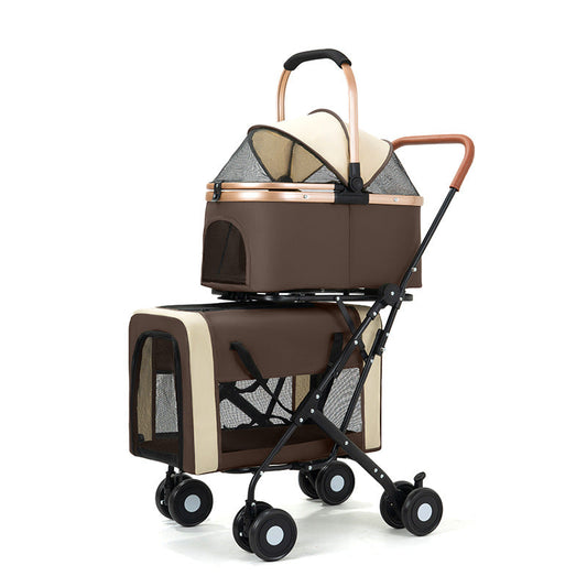 Double-Layer Pet Stroller for Dogs and Cats Teddy Baby Stroller for Outdoor Travel Lightweight Foldable Outdoor Travel